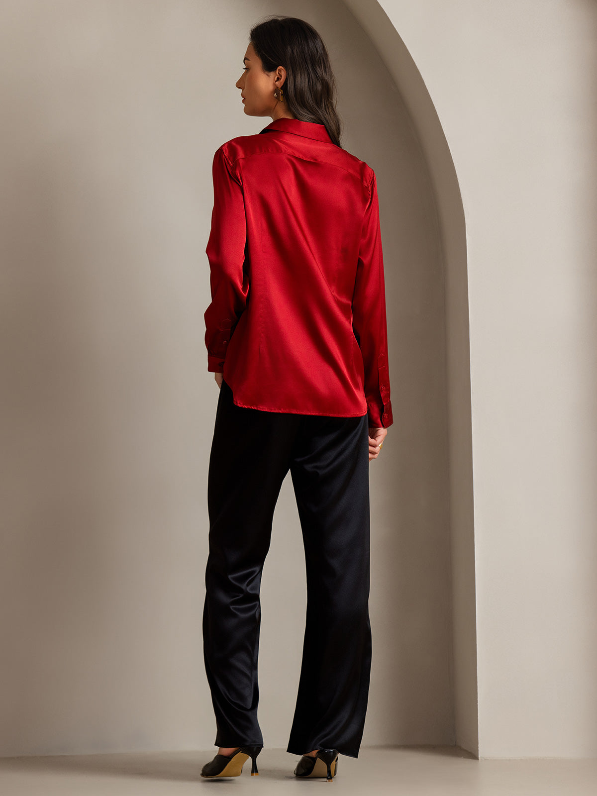 [Rot] SilkSilky-DE Long Sleeve Lapel Collar Damenhemd 002