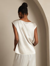 [Weiß] SilkSilky-DE Cap Sleeve Round Neck T-Shirt 002