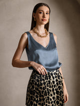 [Echtes Petrol] SilkSilky-DE Sleeveless V Neck Cami Top 004