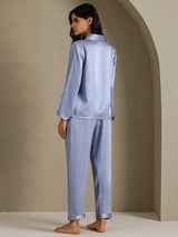 [Stahlblau] SilkSilky-DE Long Sleeve Notch-Kragen Damen Pyjamas 002