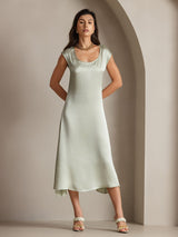 [Hellgrün] SilkSilky-DE Cap Sleeve Tiefer Rundhalsausschnitt Kleider 001