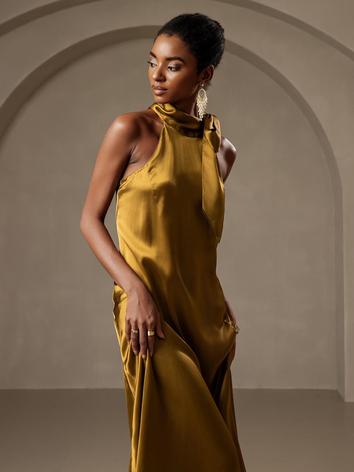 [Braun] SilkSilky-DE 19Momme Ärmellos Kleider 007