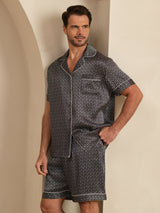 [Schwarzer Ginkgo] SilkSilky-DE Kurzärmelig Notch-Kragen Herren Pyjamas 001