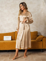 [Champagner] SilkSilky-DE Long Sleeve Damen Morgenmantel 005
