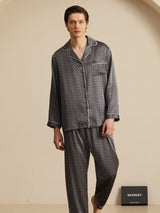 [Schwarzer Ginkgo] SilkSilky-DE 19Momme Langärmelig Herren Pyjamas 003