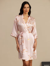 [Rosa] SilkSilky-DE 19Momme 3/4-lange Ärmel Damen Morgenmantel 005