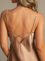 [Braun] SilkSilky-DE Sleeveless V Neck Nachthemden 005
