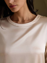 [Beige] SilkSilky-DE 3/4 Sleeve Round Neck Kleider 003