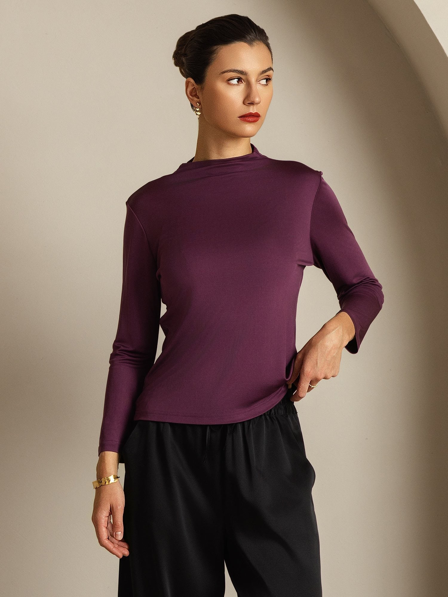 [Violett] SilkSilky-DE Reine Seide Womens T-Shirt 009