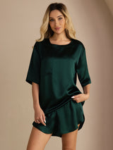 [Dunkelgrün] SilkSilky-DE Short Sleeve Round Neck Damen Pyjamas 001