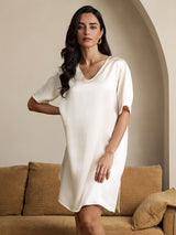 [Beige] SilkSilky-DE Half Sleeve V Neck Nachthemden 001