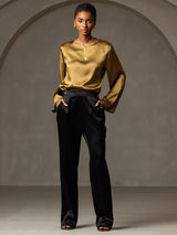 [Braun] SilkSilky-DE Long Sleeve Boat Neck Bluse 008