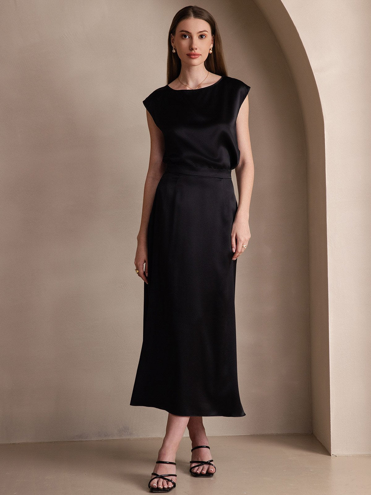 [Schwarz] SilkSilky-DE 19Momme Seide Skirt 005