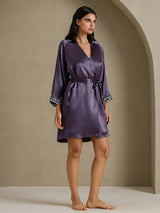 [Lilagrau] SilkSilky-DE 3/4 Sleeve Damen Morgenmantel 006