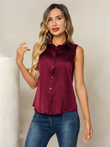 [Dunkelrot] SilkSilky-DE Sleeveless Lapel Collar Damenhemd 001