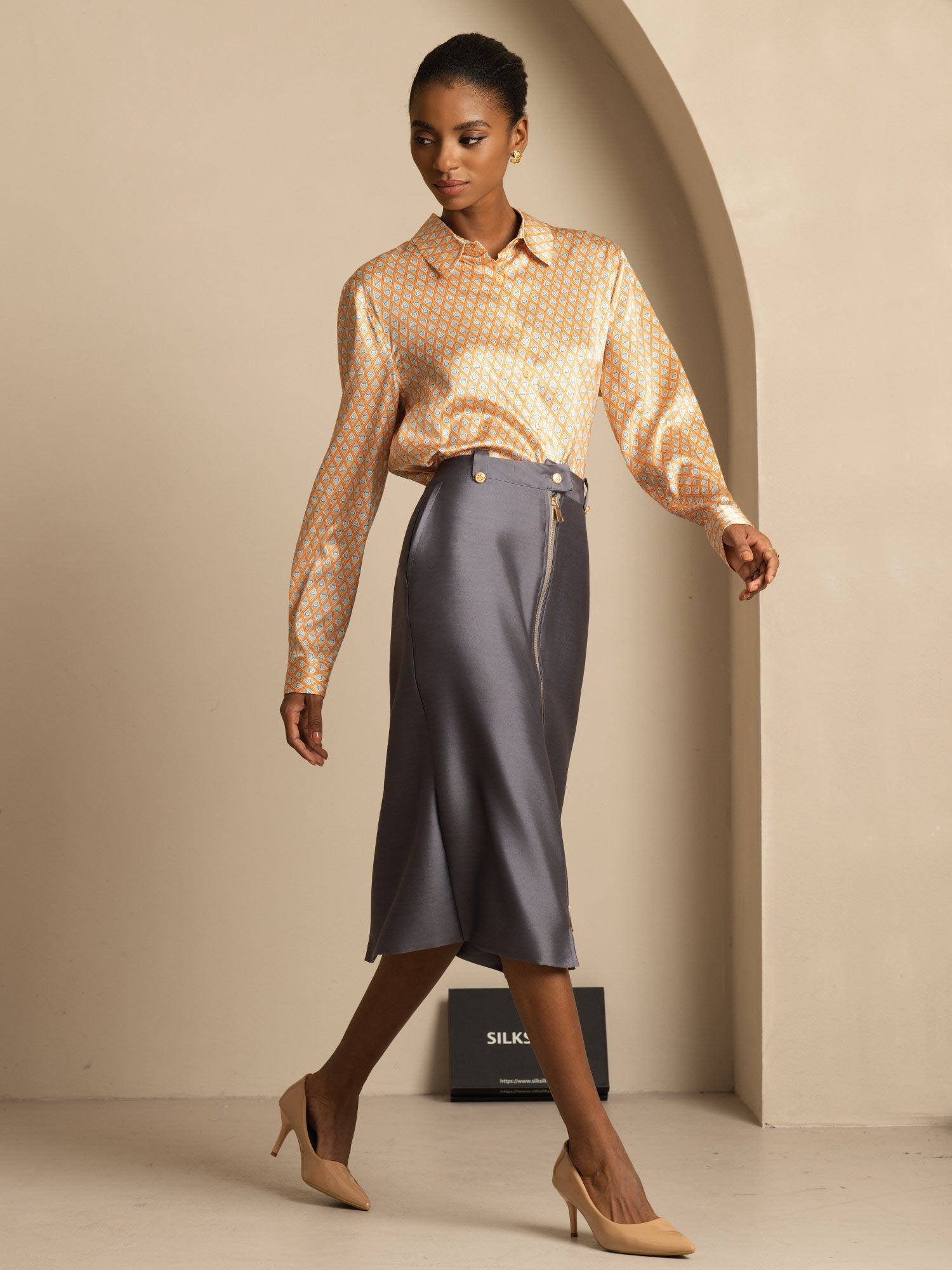 [Floral] SilkSilky-DE Seide Langärmelig Umlegekragen Damenhemd 007