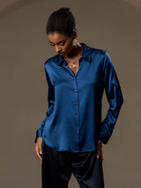 [König Blau] SilkSilky-DE Long Sleeve Lapel Collar Damenhemd 005