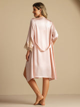 [Rosa] SilkSilky-DE 3/4 Sleeve V Neck Nachthemd&Morgenmantel Set 002