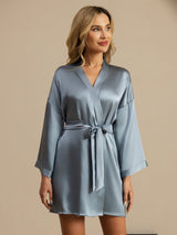 [Graublau] SilkSilky-DE 3/4 Sleeve Damen Morgenmantel 003