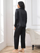 [Schwarz] SilkSilky-DE Long Sleeve Notch-Kragen Damen Pyjamas 002