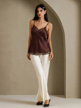 [Braun] SilkSilky-DE Spaghetti Strap V Neck Cami Top 009