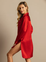 [Rot] SilkSilky-DE Long Sleeve Lapel Collar Schlafhemd 002