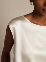 [Weiß] SilkSilky-DE Cap Sleeve Round Neck T-Shirt 004