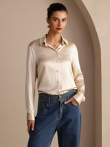 [Reisbeige] SilkSilky-DE Long Sleeve Lapel Collar Damenhemd 005