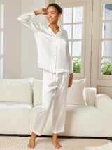 [Weiß] SilkSilky-DE Long Sleeve Notch-Kragen Damen Pyjamas 005