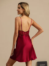 [Rotwein] SilkSilky-DE Sleeveless Deep V Neck Nachthemden 002