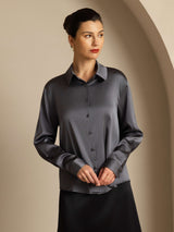 [Dunkelgrau] SilkSilky-DE Long Sleeve Lapel Collar Damenhemd 007