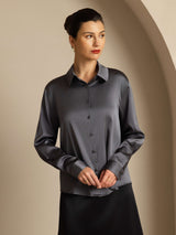 [Dunkelgrau] SilkSilky-DE Long Sleeve Lapel Collar Damenhemd 007