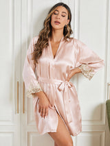 [Rosa] SilkSilky-DE 3/4 Sleeve Damen Morgenmantel 004