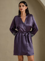 [Lilagrau] SilkSilky-DE 3/4 Sleeve V Neck Nachthemd&Morgenmantel Set 007