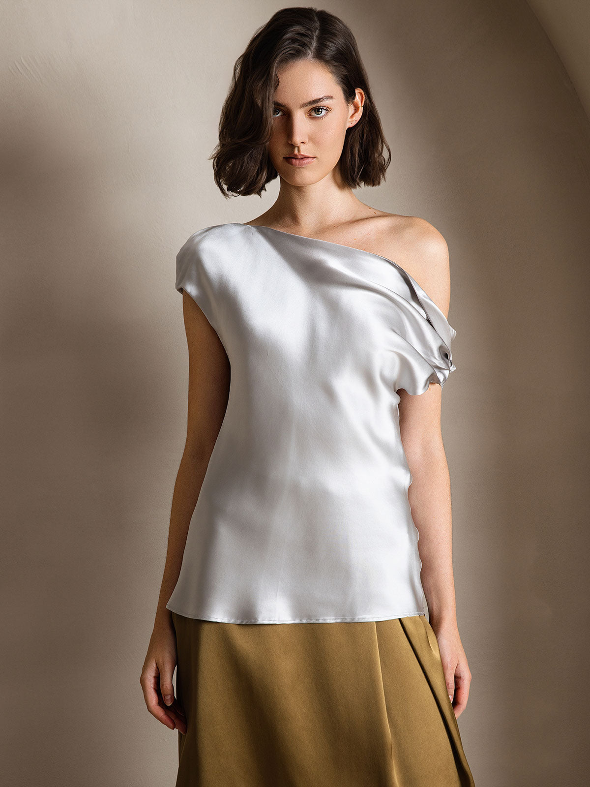 [Hellgrau] SilkSilky-DE 19Momme Seide Womens T-Shirt 001