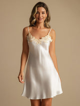 [Weiß] SilkSilky-DE Sleeveless V Neck Nachthemden 006