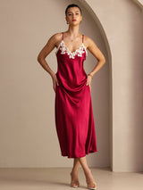 [Rotwein] SilkSilky-DE Sleeveless V Neck Kleider 005