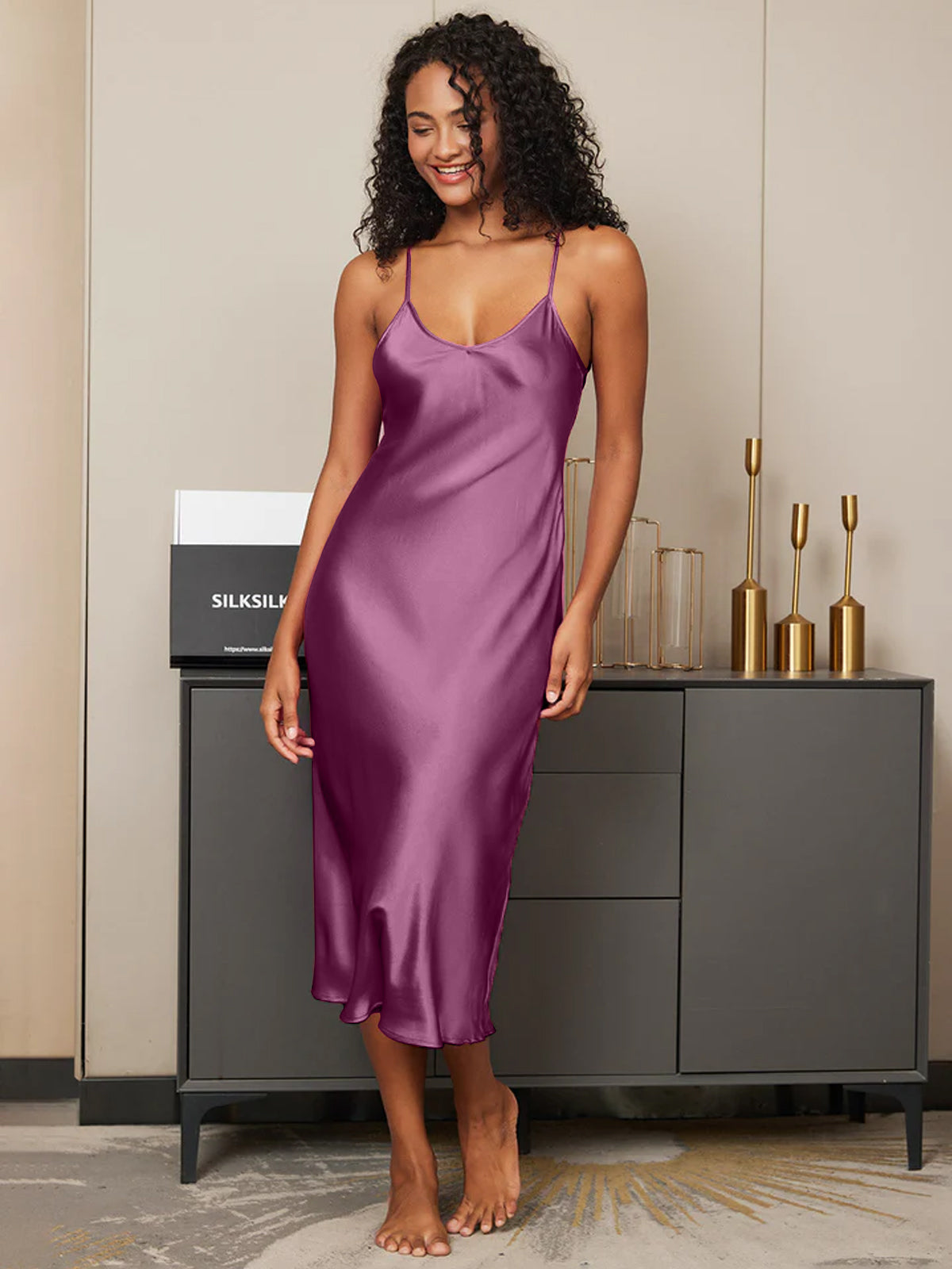 [Dunkelviolett] SilkSilky-DE Reine Seide Nightgown 003