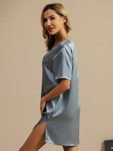 [Graublau] SilkSilky-DE Half Sleeve V Neck Nachthemden 004