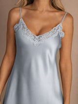 [Graublau] SilkSilky-DE Sleeveless V Neck Nachthemden 004
