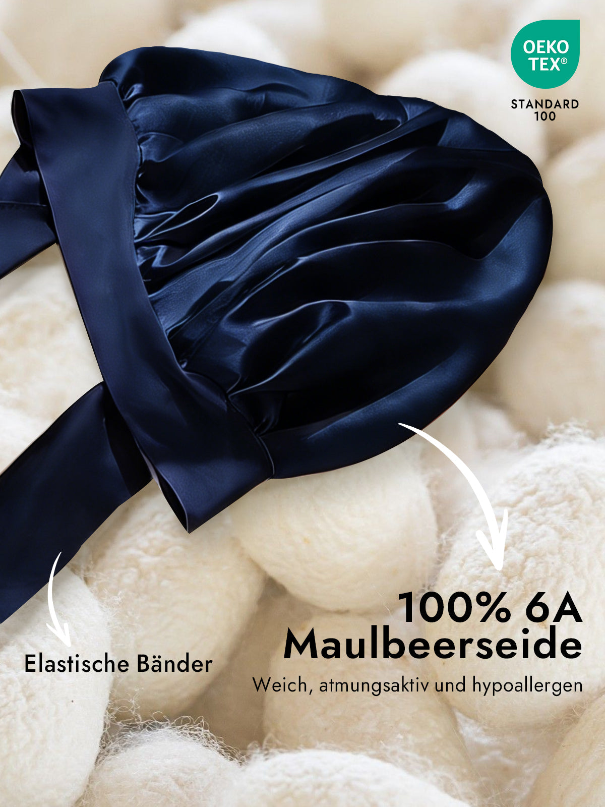 [Dunkelblau] SilkSilky-DE Reine Seide Sleep Cap 002