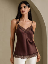 [Braun] SilkSilky-DE Spaghetti Strap V Neck Cami Top 007