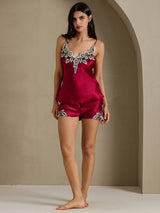 [Rotwein] SilkSilky-DE Sleeveless V Neck Camisole-Set 006