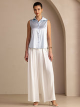 [Hellblau] SilkSilky-DE Sleeveless Lapel Collar Damenhemd 006