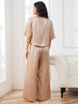 [Champagner] SilkSilky-DE Half Sleeve Round Neck Damen Pyjamas 005