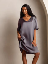 [Lilagrau] SilkSilky-DE Half Sleeve V Neck Nachthemden 004