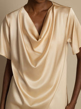 [Champagner] SilkSilky-DE Short Sleeve Cowl Neck Damenblusen 004