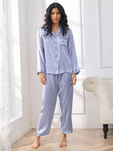 [Stahlblau] SilkSilky-DE Long Sleeve Notch-Kragen Damen Pyjamas 005