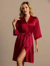 [Rotwein] SilkSilky-DE 3/4 Sleeve Damen Morgenmantel 001