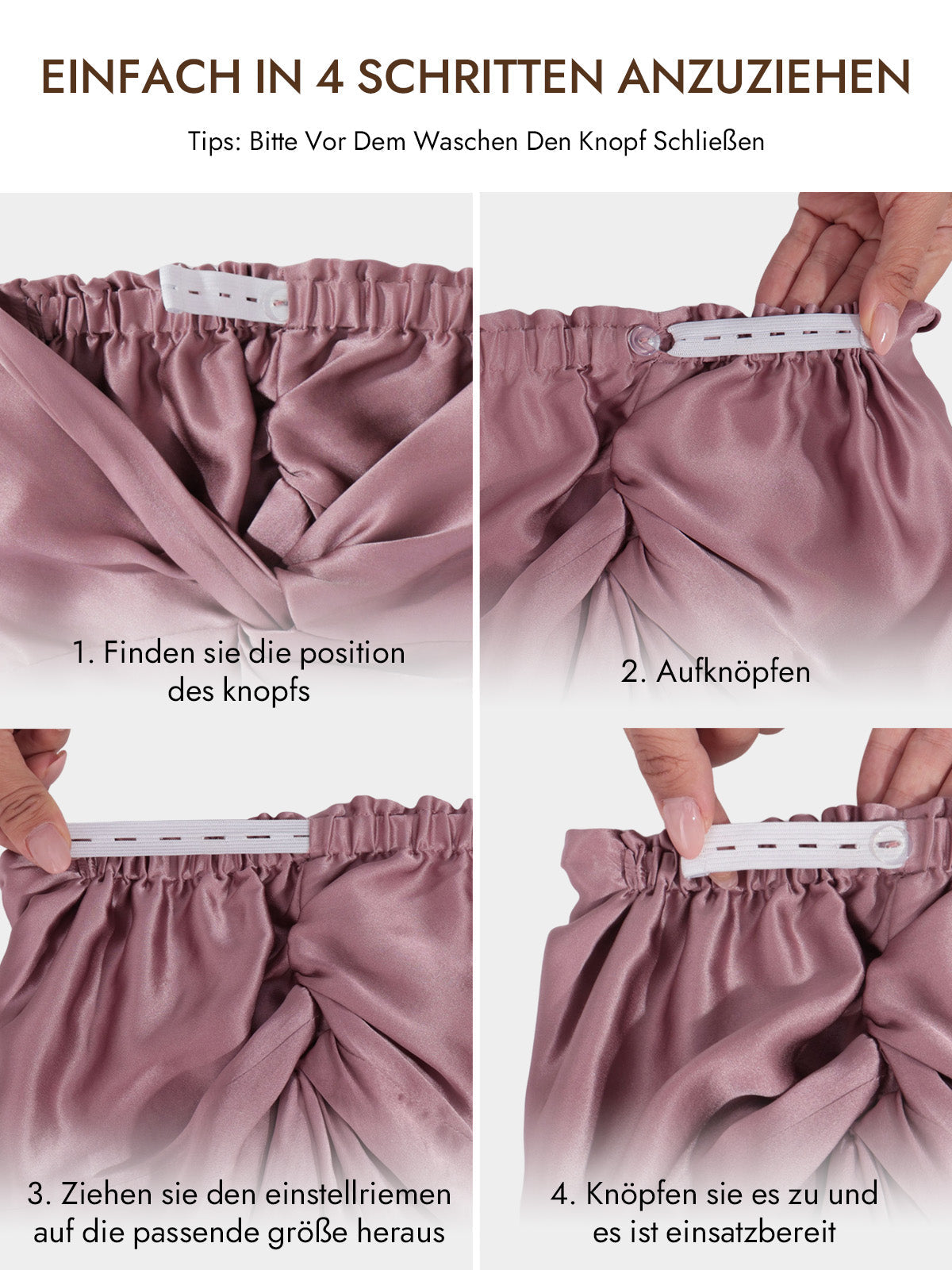 [Blasses Mauve] SilkSilky-DE 22Momme Reine Seide Sleep Cap 006